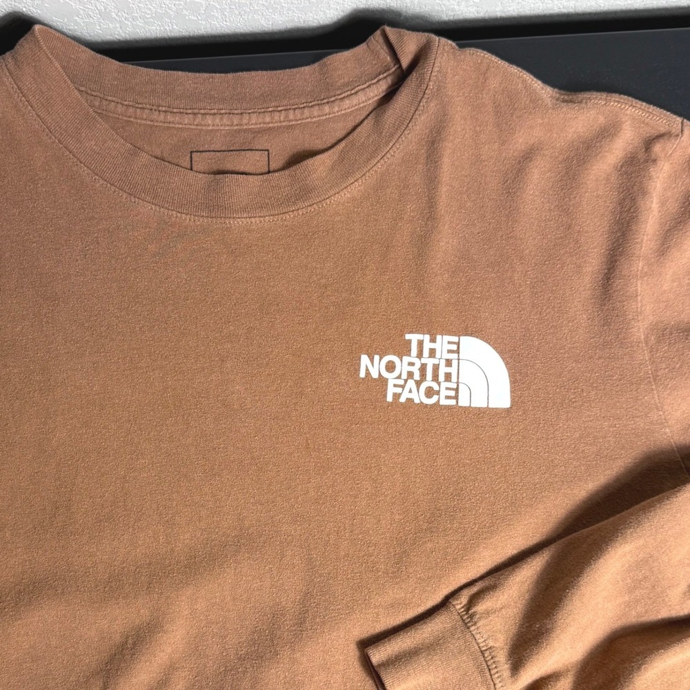 The North Face Mens Long Sleeve Tee Brown Graphic Logo Shirt Medium M